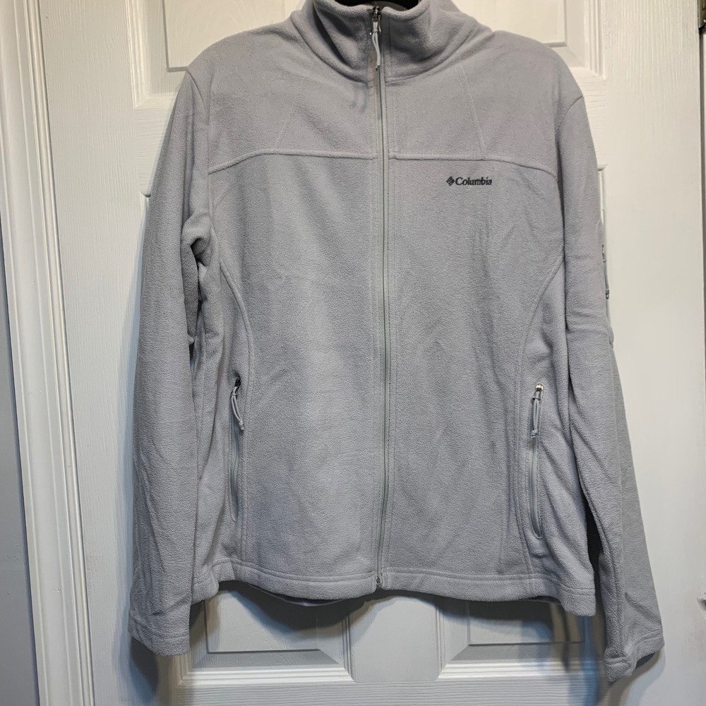 Columbia Fleece Jacket XL Light Gray Full Zip Mock Neck Outdoor Layer Gorpcore